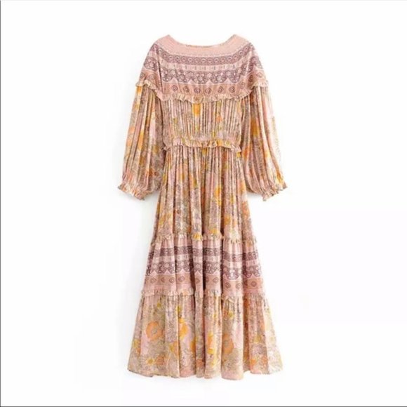 Long Sleeve Boho Floral Gypsy Print Maxi Dress - Picture 13 of 15